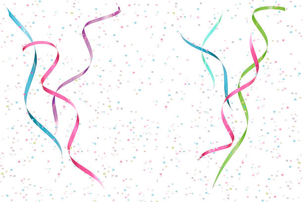 Colorful background featuring confetti and party streamers Colorful party background streamers and confetti stock pictures, royalty-free photos & images
