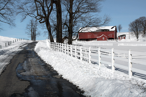 A 100 year old Pennsylvania farm in snow.