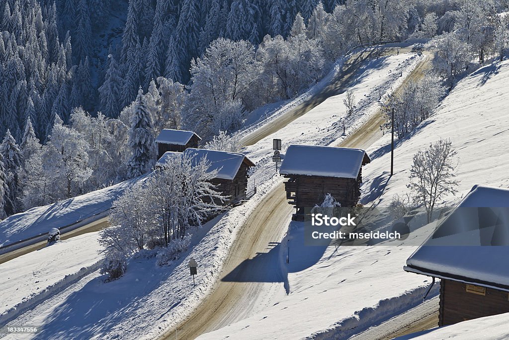 Swiss Alps Mountains with Chalets Swiss Alps Mountains Chalet Stock Photo