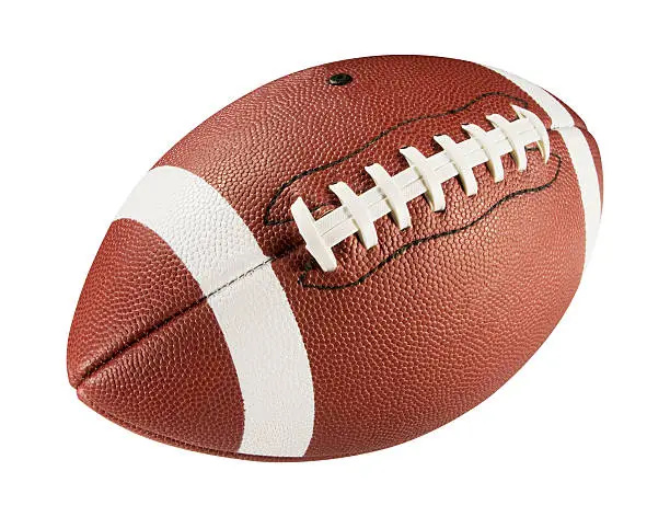 Photo of Leather American football on white background