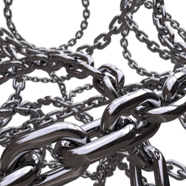 istock Silver metal chains swirling flying on white background 1833479123
