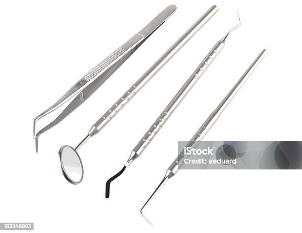 Set Of Dental Instruments Stock Photo - Download Image Now - Angled Mirror, Chrome, Close-up