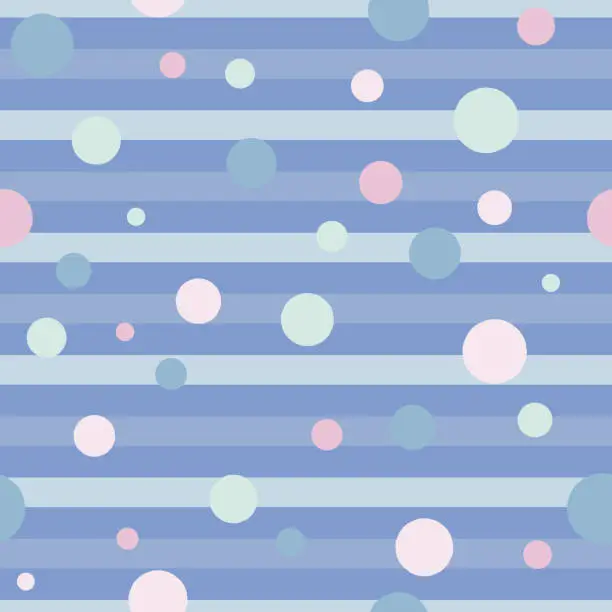 Vector illustration of Pastel circles over stripes seamless pattern