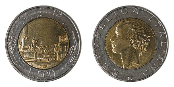 istock Used Italian 500 lira coin on white 183349547