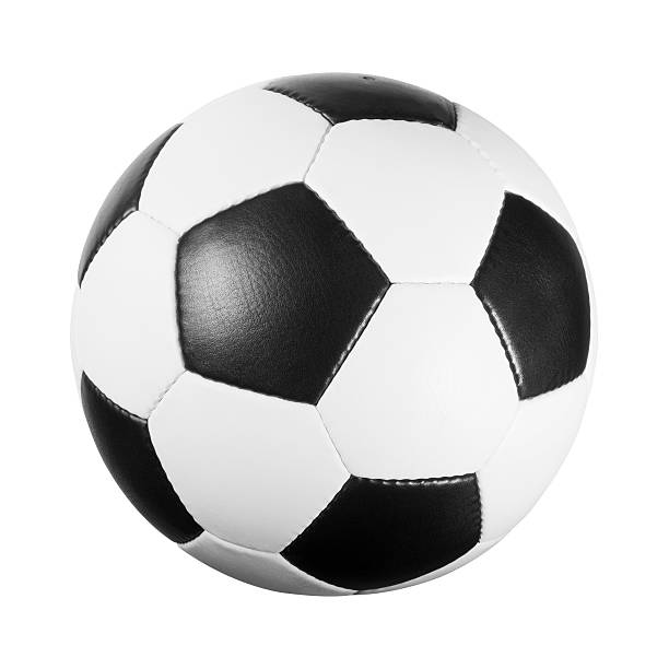 Black and white leather football on white background Football isolated on a white background with clipping path inflatable soccer balls stock pictures, royalty-free photos & images