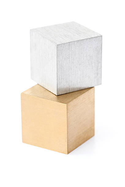 istock Two metal cubes isolated on white 183349569