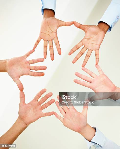 Humanos Mãos Formando Círculo Contra Fundo Branco - Fotografias de stock e mais imagens de 20-29 Anos - 20-29 Anos, 30-39 Anos, Adulto