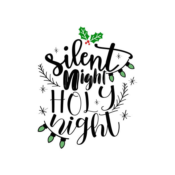 handgezeichnete stille nacht heilige nacht kalligraphie text vektordesign. - silent night illustrations stock-grafiken, -clipart, -cartoons und -symbole