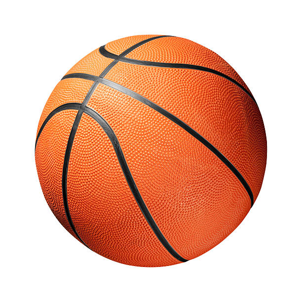 istock Orange and black leather basketball on white background 183349867