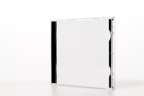 Standing blank transparent CD or DVD case Isolated on white background.