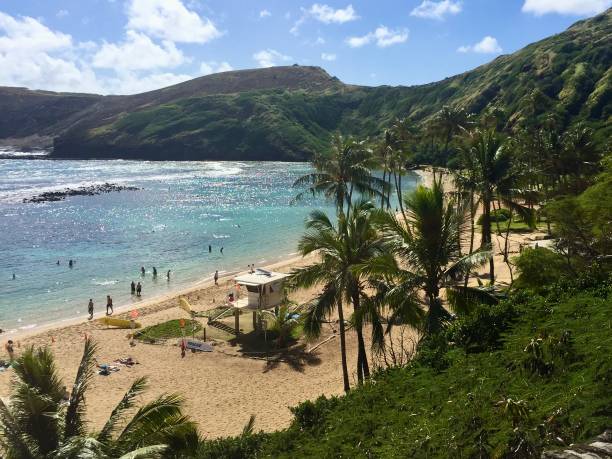 spiaggia della riserva naturale della baia di hanauma, oahu, hawaii - hanauma bay hawaii islands oahu bay foto e immagini stock