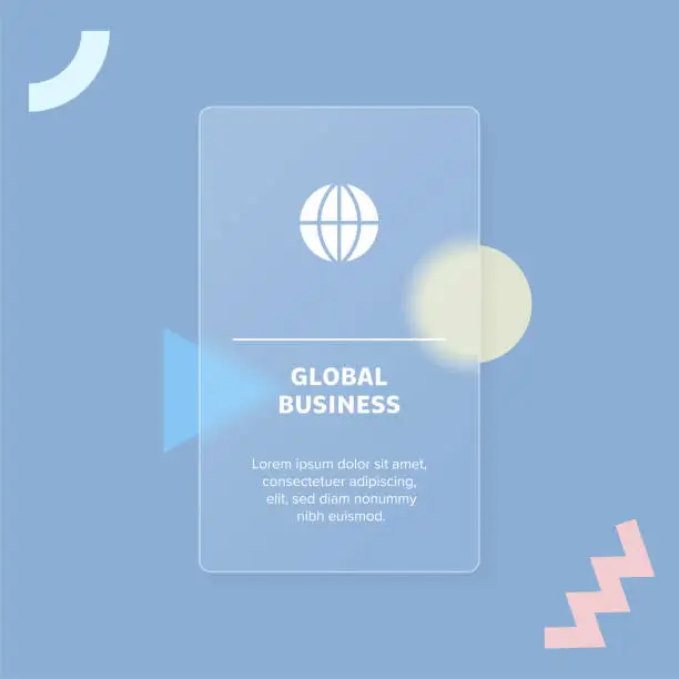 Vector illustration of Global Business Solid Icon Concept Web Banner with Trendy Blurry Glass Morphism Effect