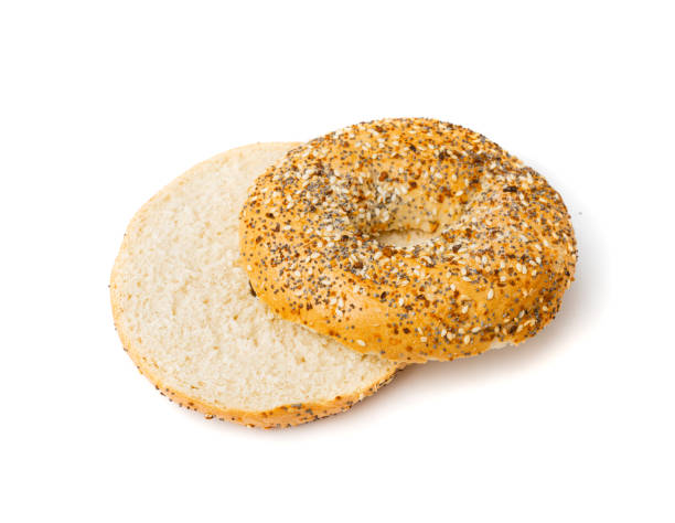istock Bagel, Round Bread Bun, Wheat Bakery with Grains And Seeds for Breakfast, Plain Circle Bagel Bread 1833529724