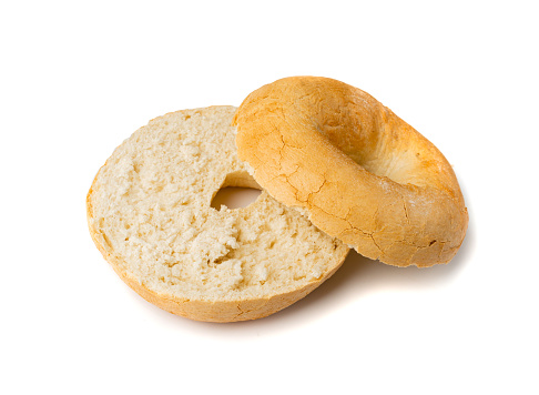 Halved Bagel Isolated, One Round Bread Bun, Wheat Bakery for Breakfast, Plain Circle Bagel Bread on White Background