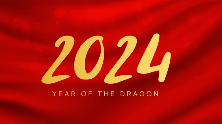 Chinese New Year 2024 red satin background. Year of the Dragon. 4k