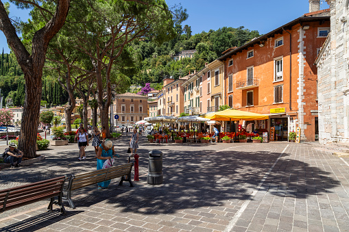 Toscolano Maderno, Italy, July 14, 2016; Picturesque town of Toscolano Maderno on the west bank of Lake Garda in Italy.