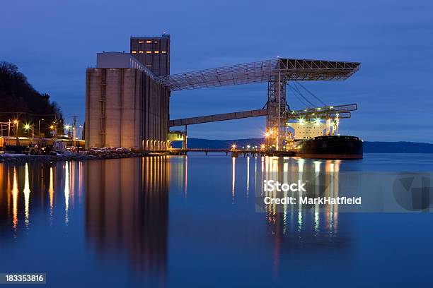 Ship Being Loaded At Grain Terminal In Tacoma Washington Stock Photo - Download Image Now