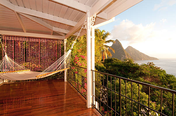 istock Sit in a hammock and enjoy the ocean view of Twin Piton 183353875