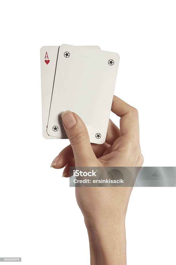 게임하기 카드를 여자 손 (에이스, 조커 - 로열티 프리 카드-여가활동 게임 스톡 사진