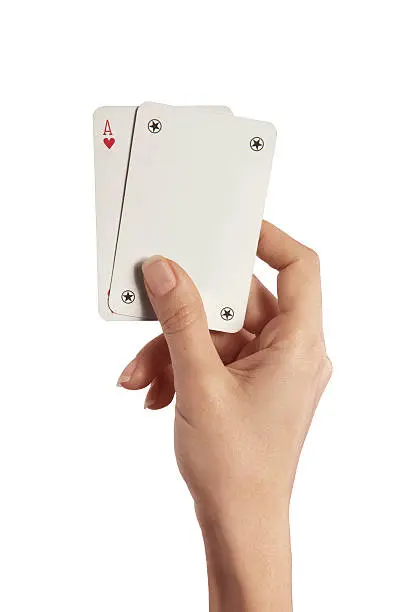 hand holding ace and joker playing cards isolated on white background.Similar Amages: