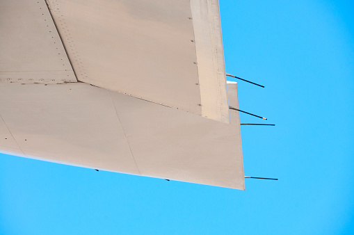 The underside of an aircraft tail
