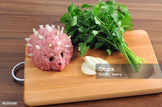 Ground Meat In Form Of Hedgehog With Onions Pepper Parsley Stock Photo - Download Image Now