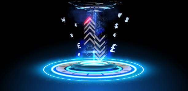 istock This stock vector image shows a futuristic concept of currency exchange with glowing neon lights and symbols. The image is suitable for use in financial, 1833547323