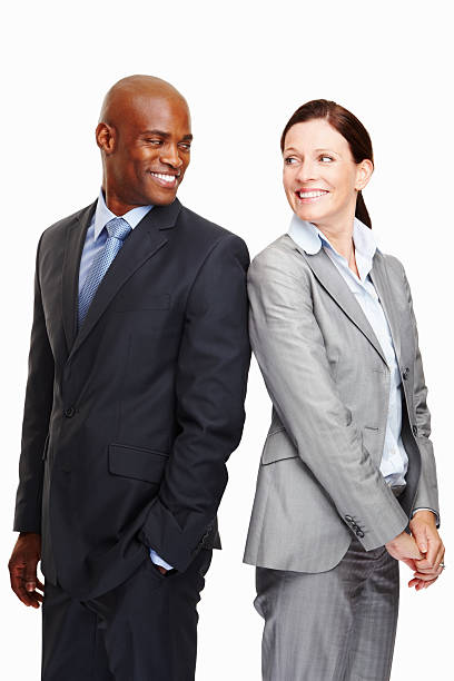 istock Happy executives smiling at each other 183354793