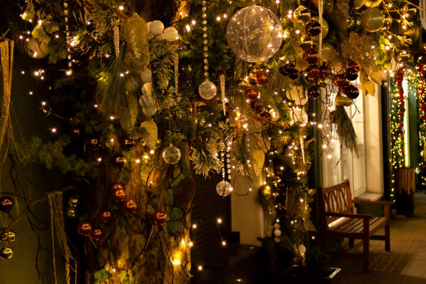 istock Christmas town decoration cute shop front illuminated. 1833548440