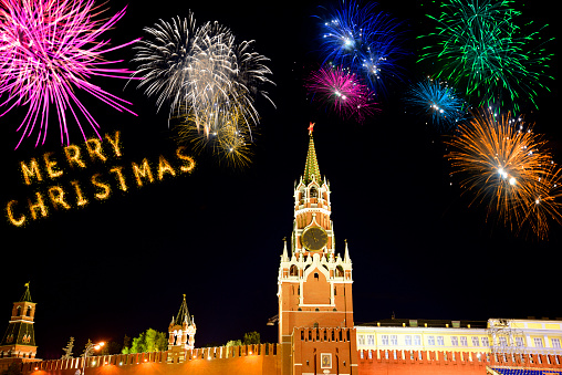 Christmas Fireworks on Moscow Red Square.