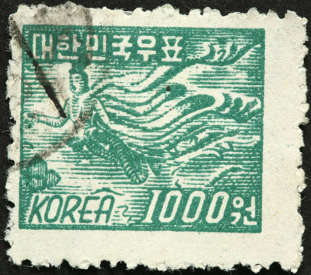 istock flying Asian angel on an old Korean stamp 183356532