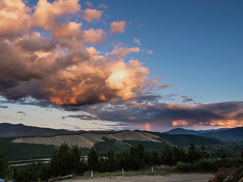 Sunset over the Ovens valley and township of Bright in the Victorian High Country