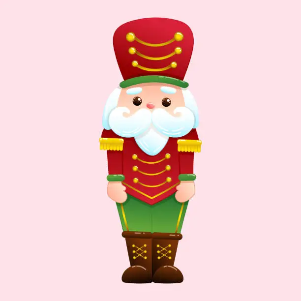 Vector illustration of Vector illustration of a cute Christmas pinch-hitter. A gingerbread man in the form of a Christmas nutcracker