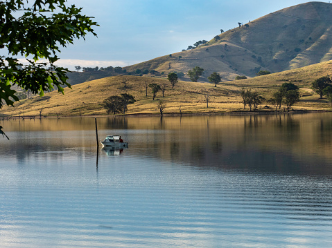 Fishing boat on Lake Hume at Tallangatta in the Victorian High Country