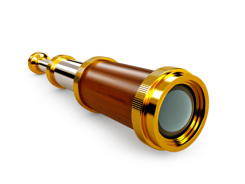 Three dimensional model of the old style spyglass. Isolated on white with clipping path.