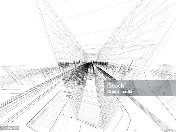 3 D Abstrato Arquitectura - Fotografias de stock e mais imagens de Modelo de estrutura de arame - Modelo de estrutura de arame, Vista da Cidade, Estrada