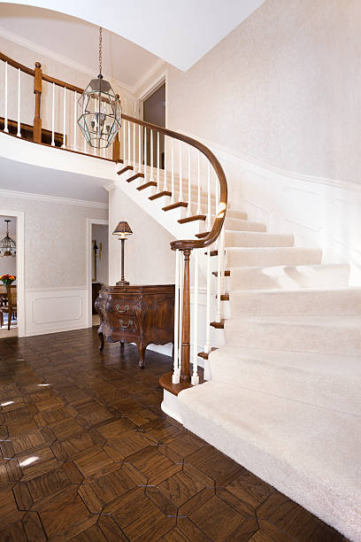 istock Classic White Staircase Architecture in Two Story Home Foyer 183358043
