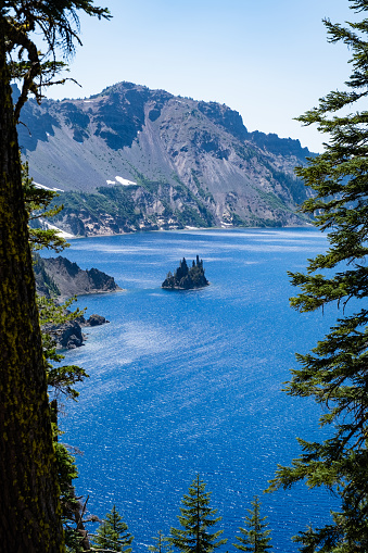 Phantom Ship Island viewed from the Phantom Ship Overlook in Crater Lake National Park.