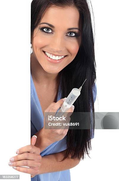 Happy Nurse Stock Photo - Download Image Now - One Woman Only, Vaccination, White Background