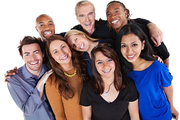 istock Happy Group of Close Young Adults, Isolated on White 183358548