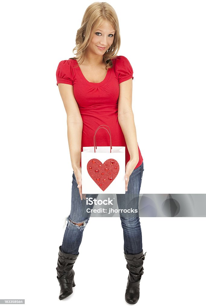 Lässige junge Frau mit Valentinstag Geschenk-Tasche - Lizenzfrei 18-19 Jahre Stock-Foto
