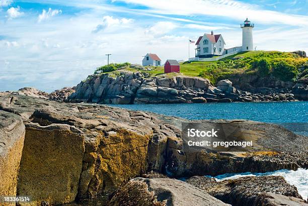 Nubble Lighthouse At Cape Neddick In Maine With Rocks Stock Photo - Download Image Now