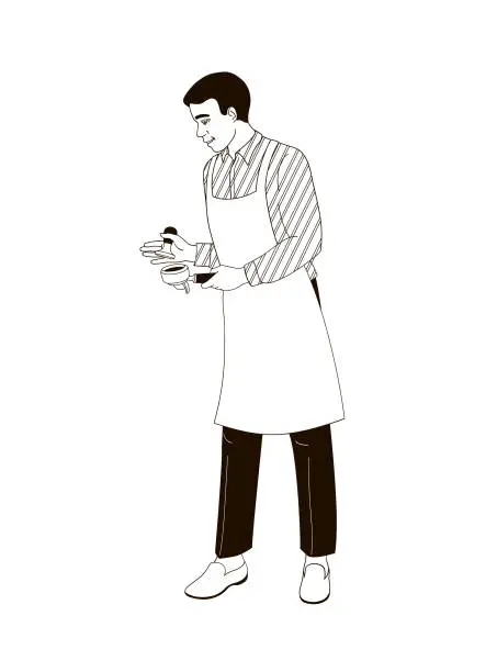 Vector illustration of barista with portafilter and tamper