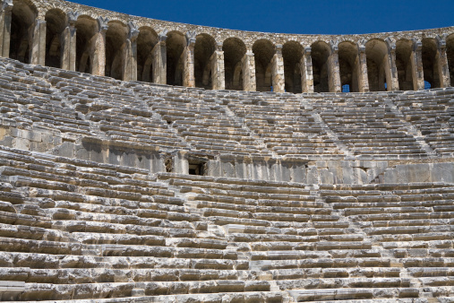 Roman Theatre steps and seats at Aspendos in Turkey.