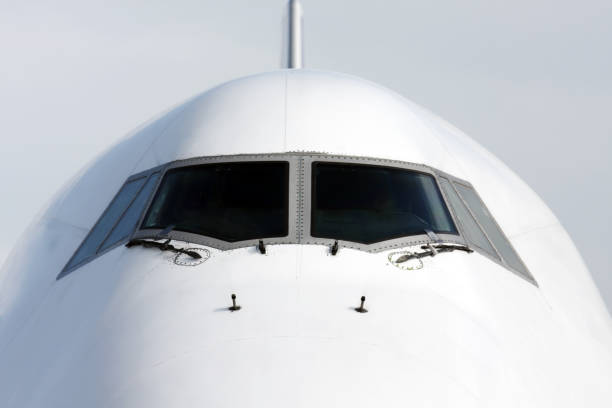 Front view of airplane stock photo