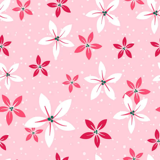 Vector illustration of Seamless Christmas Poinsettias Pattern in Pink s