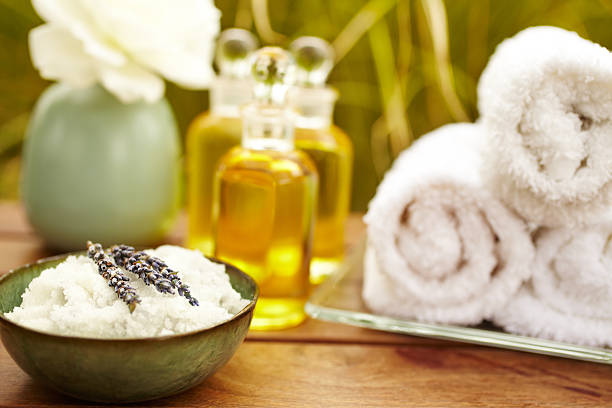 istock Exfoliation salt scrub at spa with lavender 183363859