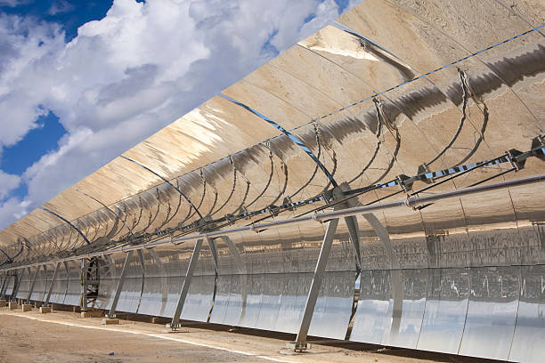 Solar Trough Collector, parabolic This is a CSP Solar Trough Collector utilized to generate solar power. concentrated solar power photos stock pictures, royalty-free photos & images