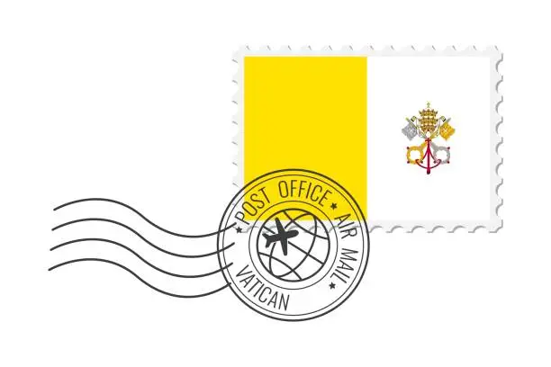 Vector illustration of Vatican postage stamp. Postcard vector illustration with national flag of the Vatican City isolated on white background.
