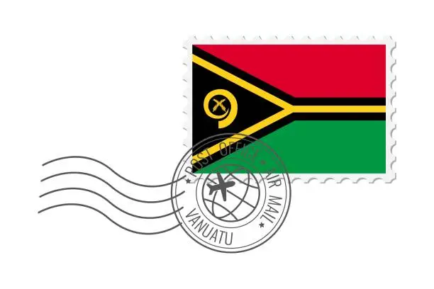 Vector illustration of Vanuatu postage stamp. Postcard vector illustration with Vanuatu national flag isolated on white background.